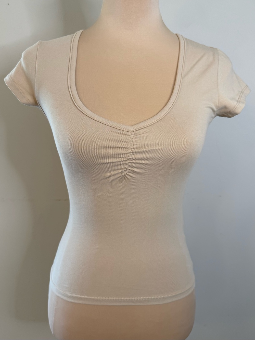 WeWoreWhat ruched beige cotton jersey short sleeves tee XS